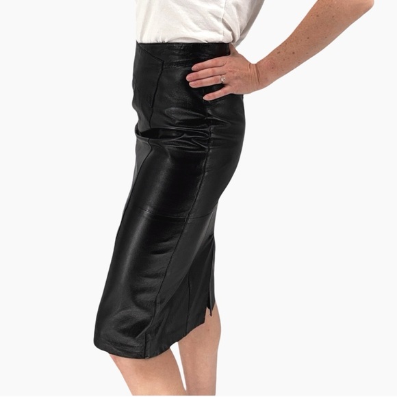 SUZELLE | Vintage 80's High-Waisted Leather Pencil Skirt in Black | Sz S - Picture 2 of 11